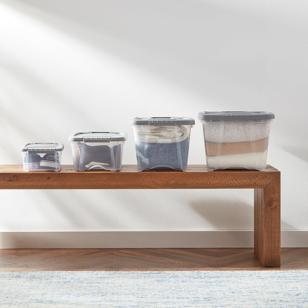 Plastic Storage Containers W/ Secure Latching Lids Stackable Organization Bin