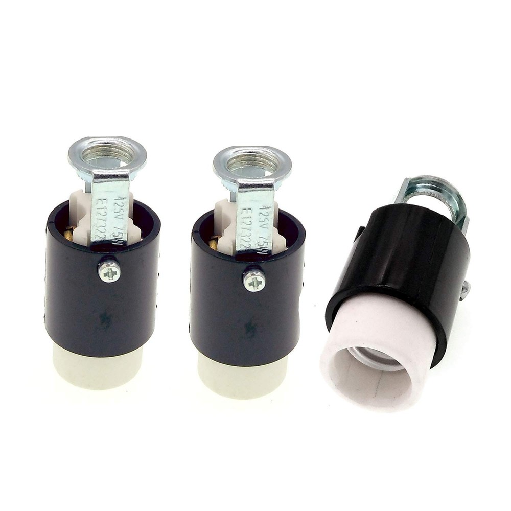 Candelabra Base Keyless Socket,E12 Porcelain Lamp Holder with Bakelite Black
