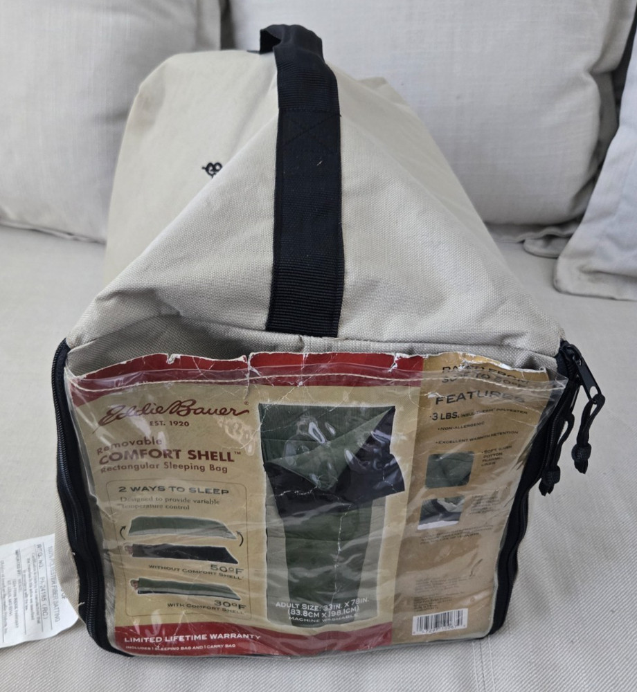 Eddie Bauer Rectangular Sleeping Bag 30°F w/ Removable Comfort Shell Camping