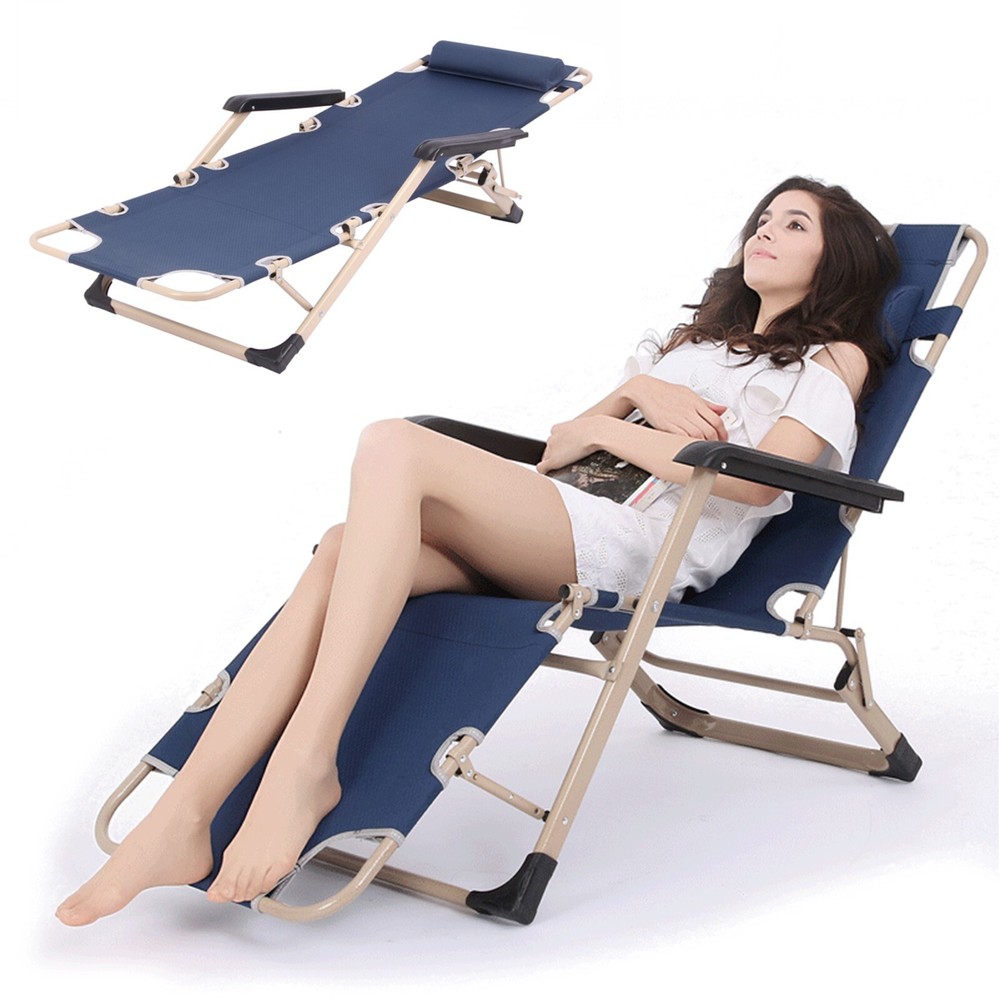 200kg (441lbs) Portable Single Folding Bed Deck Chair Adjustable Multi-function
