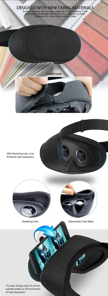 3D VR Headset Virtual Reality Glasses, Bluetooth Remote in Grey or Black