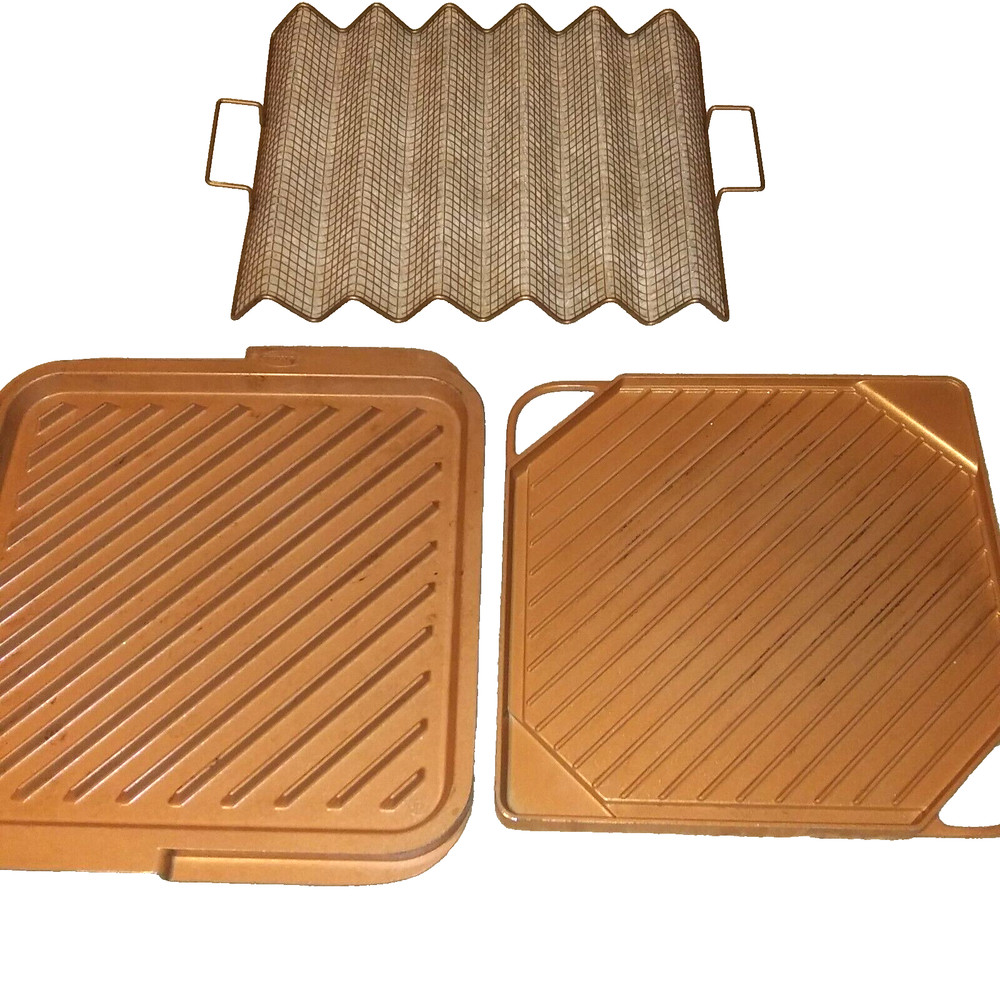 3 pc Non-Stick Bacon Crisper ,Double Sided Copper Griddle,gotham Reversible pan