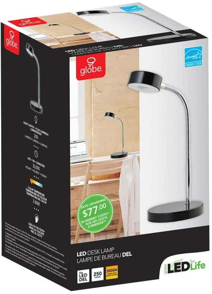 LAMP. Led Desk Lamp, Black, Globe