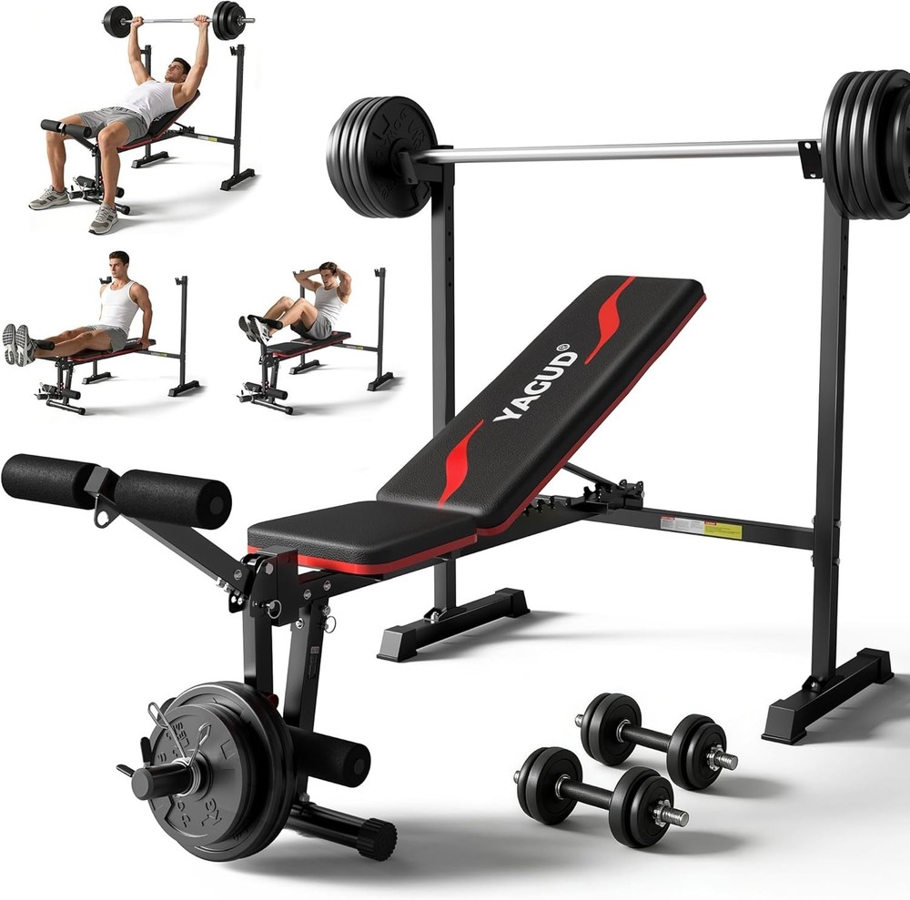 Adjustable Weight Bench Set With Removable Rowing Leg Catch, 600LBS Foldable ...