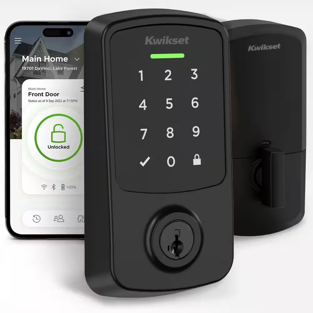 Aura Reach Matte Black Bluetooth + Matter over Thread Enabled Smart Lock Deadbol