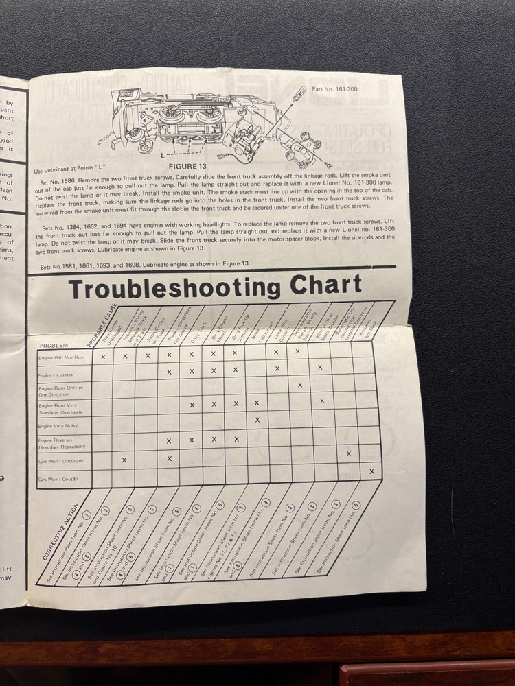 Lionel Train Operating Directions/Instructions for Various Vintage Sets