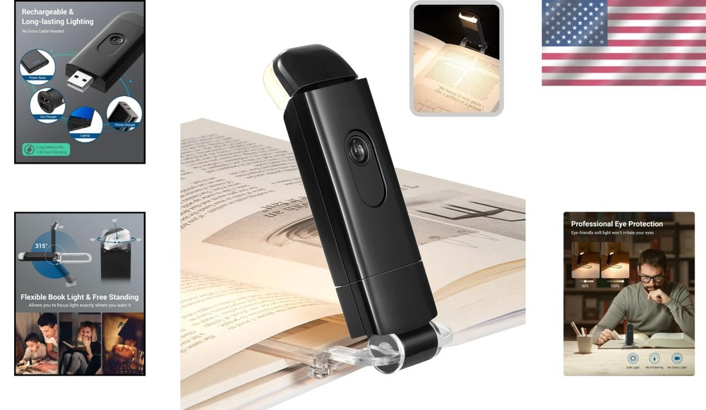 Compact Adjustable Brightness LED Clip-On Book Light - Perfect for Night Reading