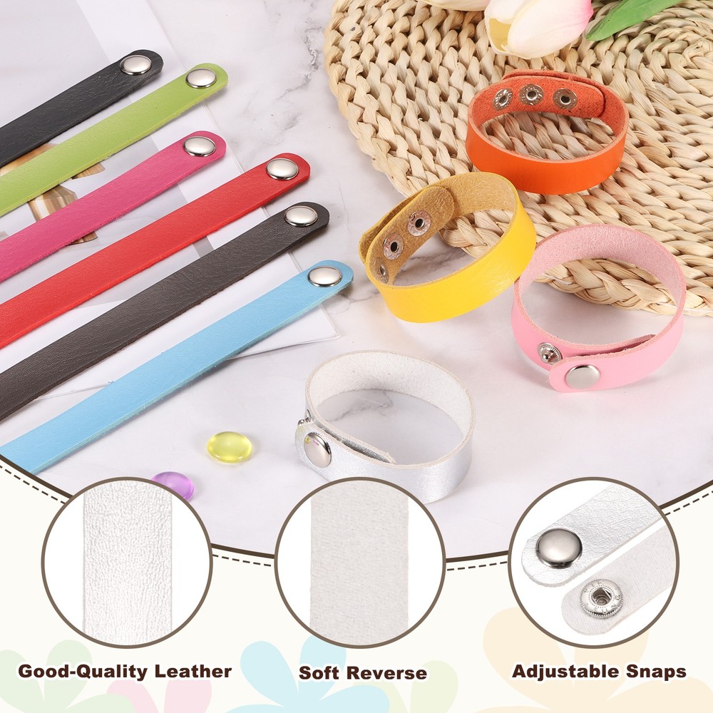 10 Pcs Plain Leather Bracelets Leather Snap Bracelets, Gray