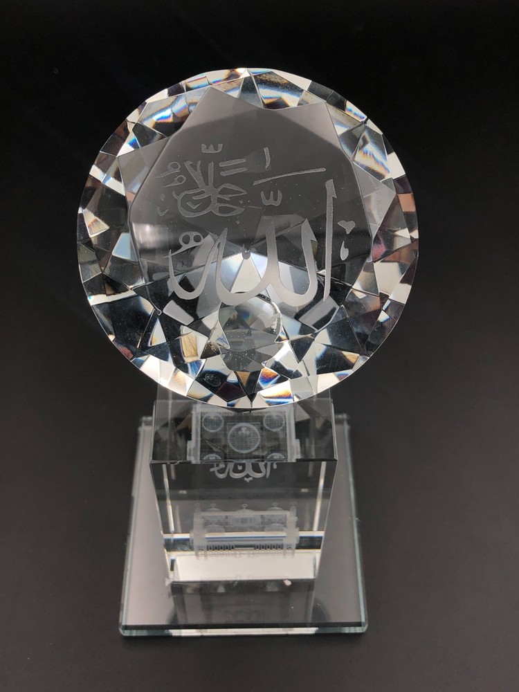 Hand Cut Allah Islamic Crystal religious Gift With Box