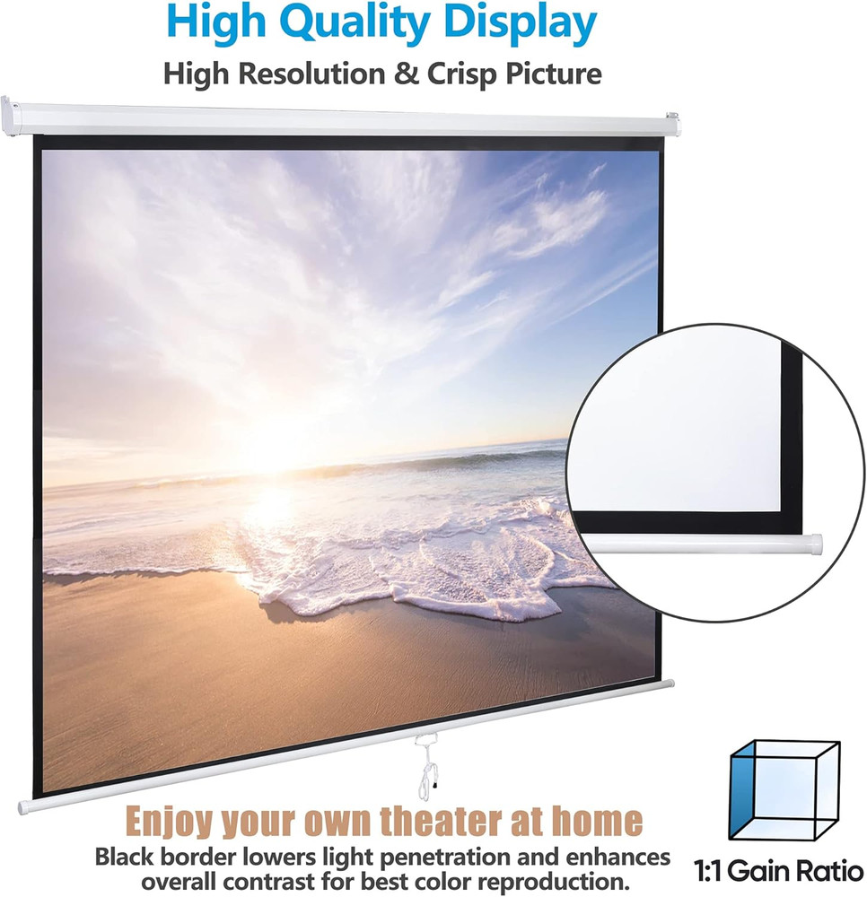 120'' Projector Screen Projection Screen Manual Pull Down HD Screen Home Theater