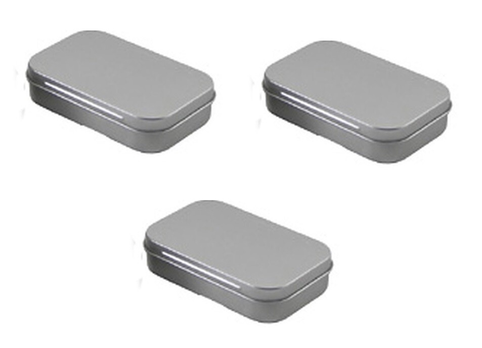 (3) Rectangular Tin 3.8 x 2.45 Metal Container Hinged Lid Crafts Cosmetics Soap