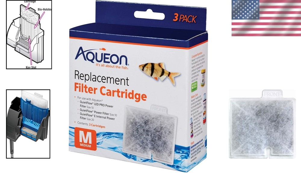 Medium Filter Cartridges - 3 Count Compatible with Various Fish Filters