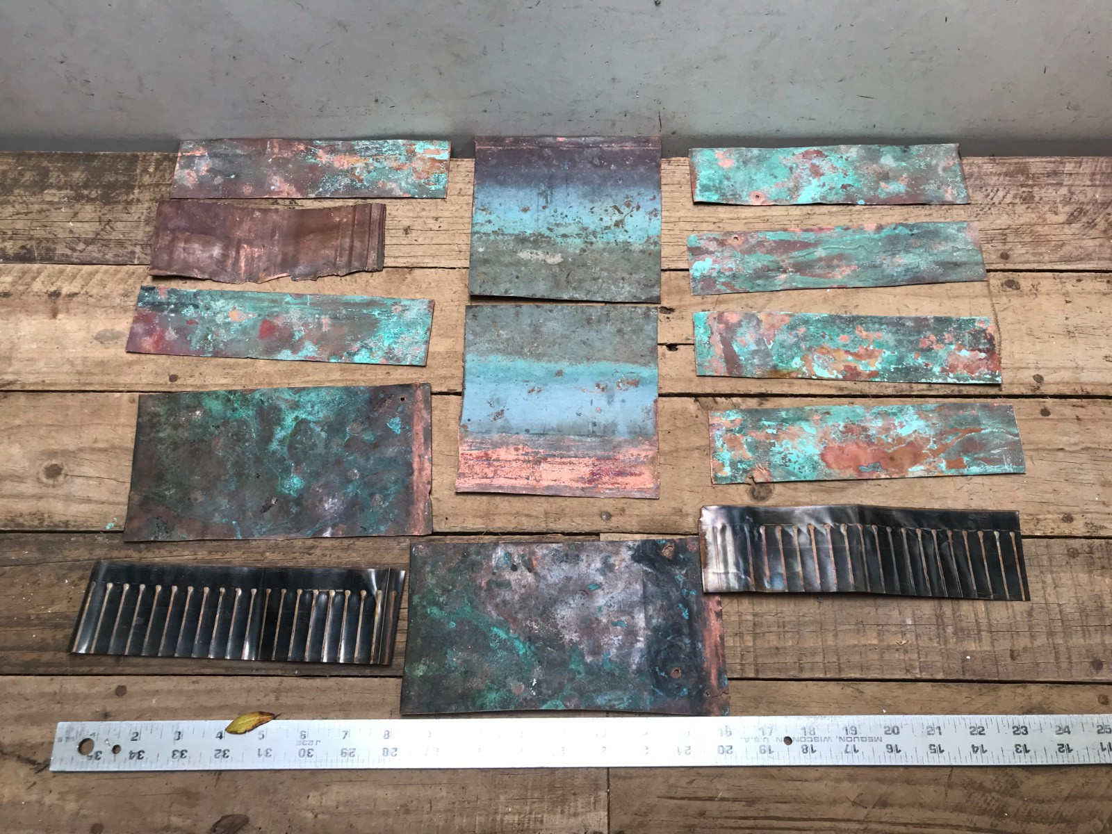 Lot 12 Sheet Copper Pieces Coppersmith scrap Natural Patina Colors Verdigris