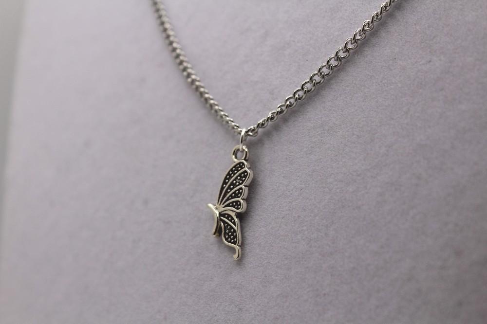 Handcrafted 21" silver chain solid butterfly charm necklace