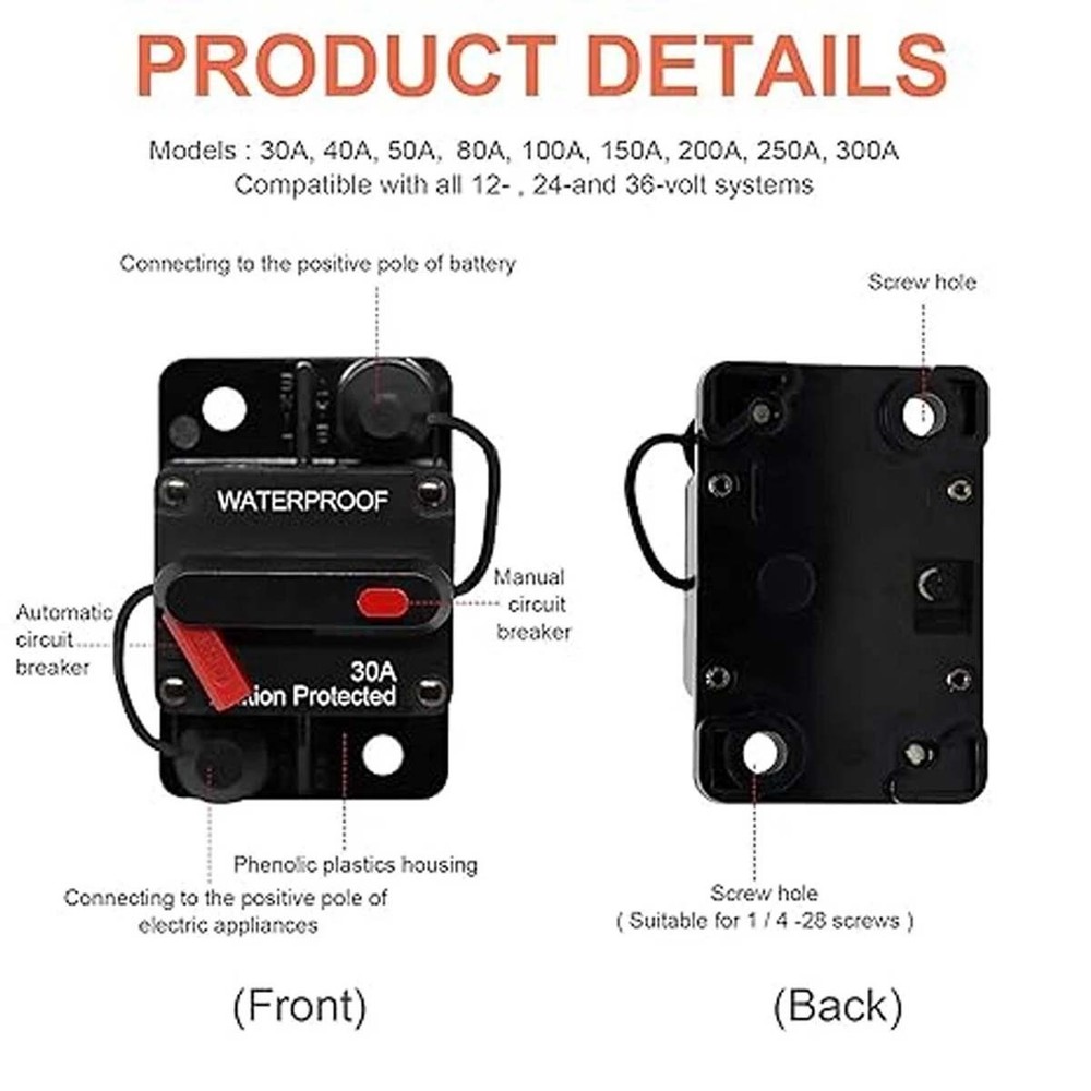 Two 30 amp circuit breakers for easy installation on trolling trailer vehicles