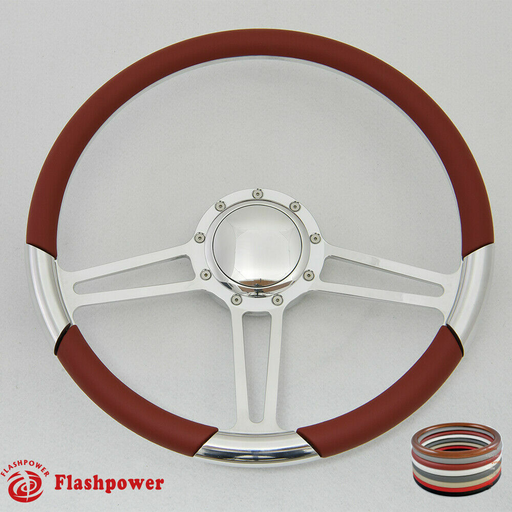 15.5" Polished Billet Steering Wheel Black Half Wrap Firebird Chevy