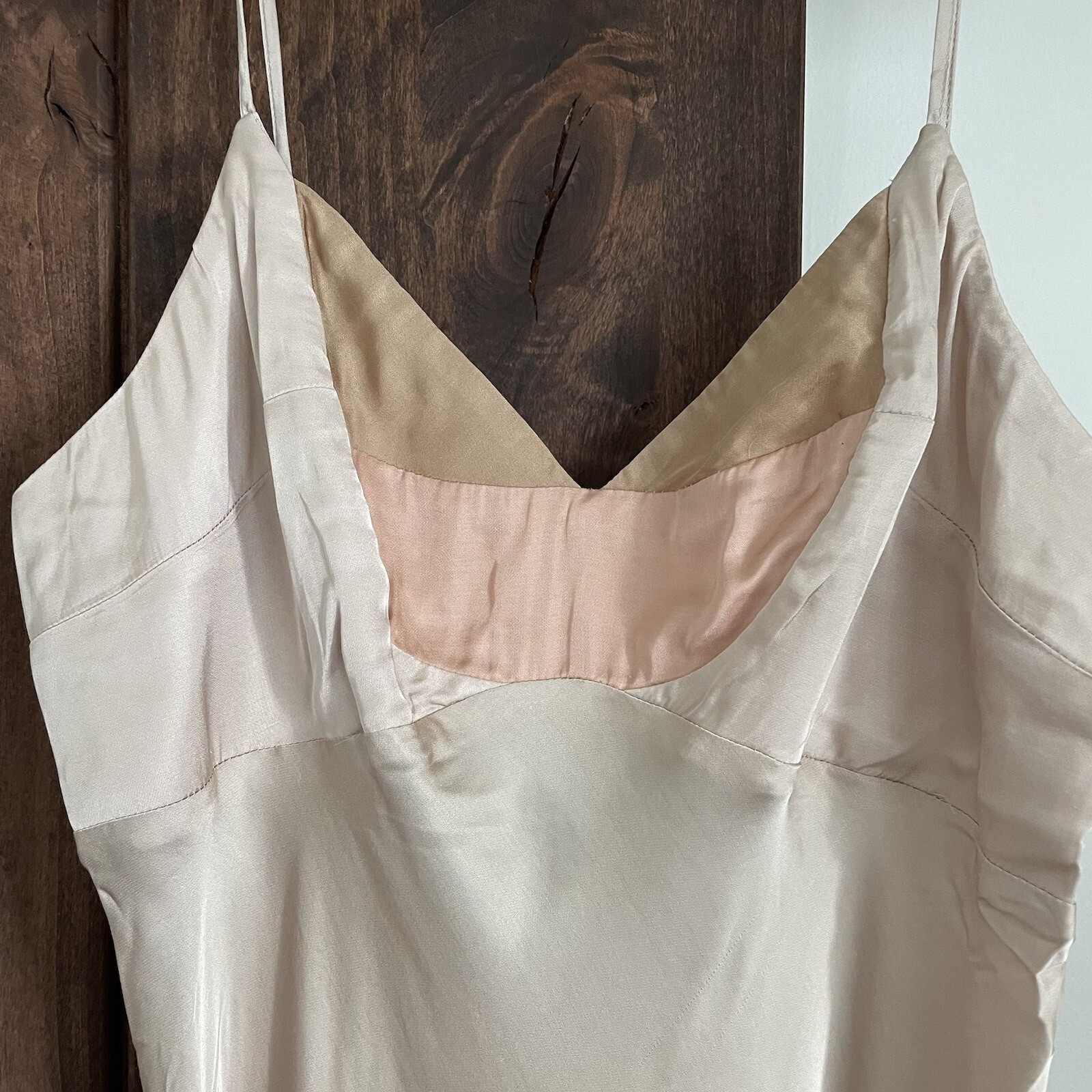 NWT Anthropologie Colorblock Slip Dress Satin Medium Mini Short Cream Beige New