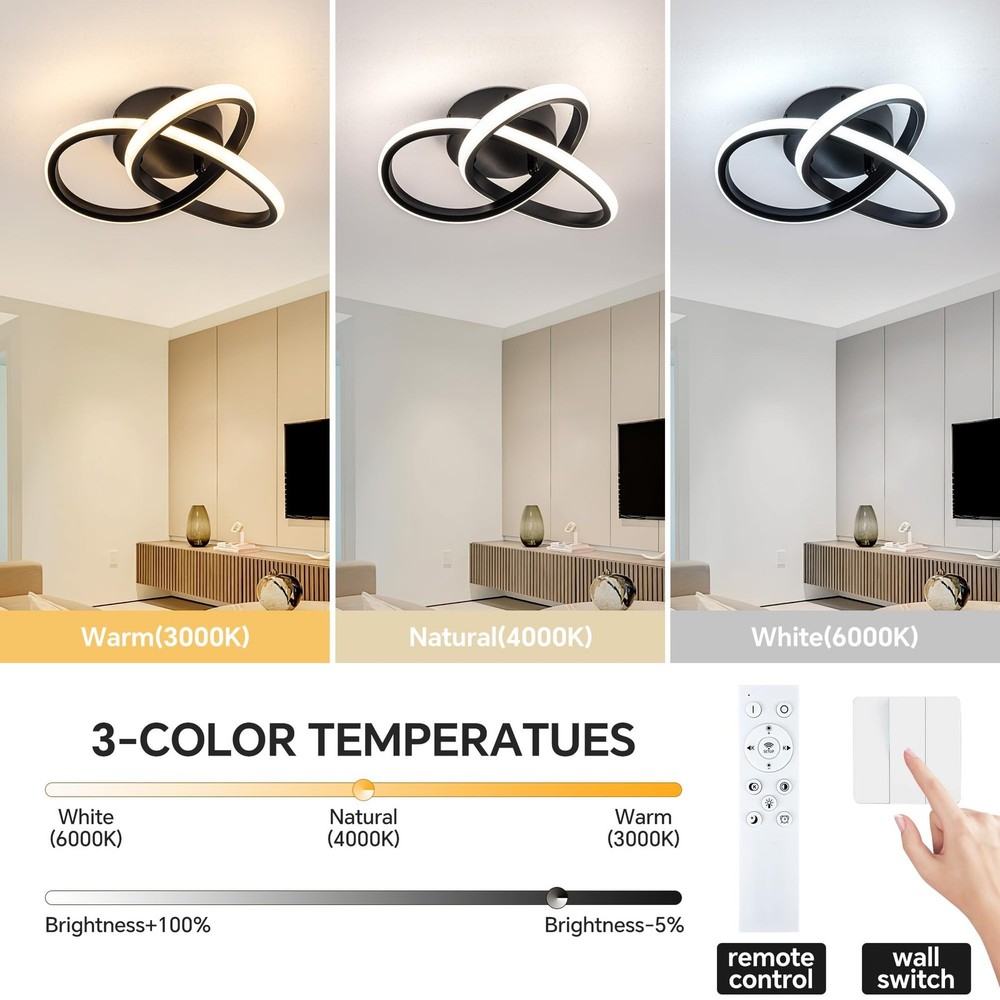10 Inch Modern Ceiling Light, 24W LED Dimmable Ceiling Light with Remote Cont...