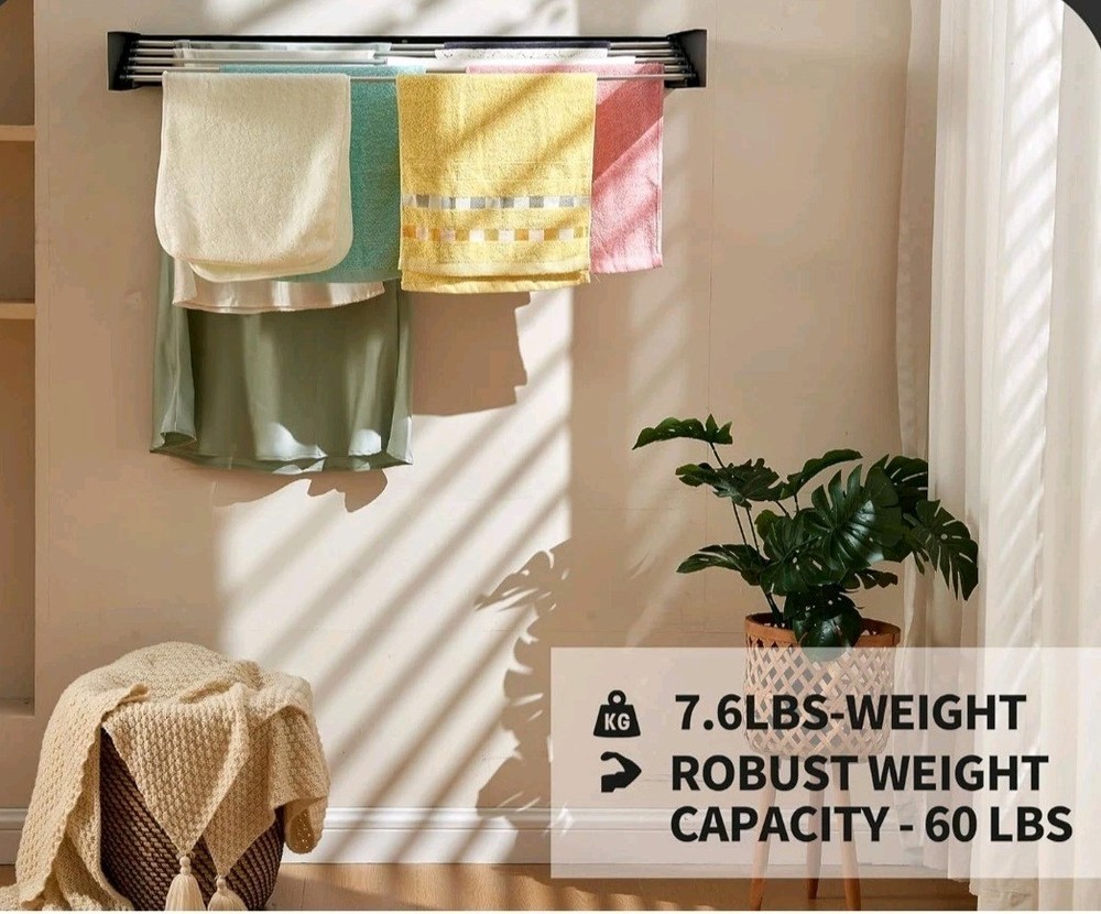 Wall Mounted Clothes Drying Rack 40" Folding Laundry Rack for Heavy Duty Use