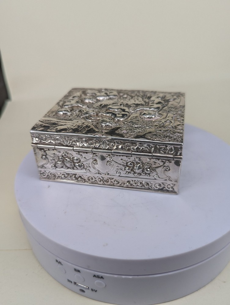 1901 Berthold muller solid silver box with cherubic scene & goats