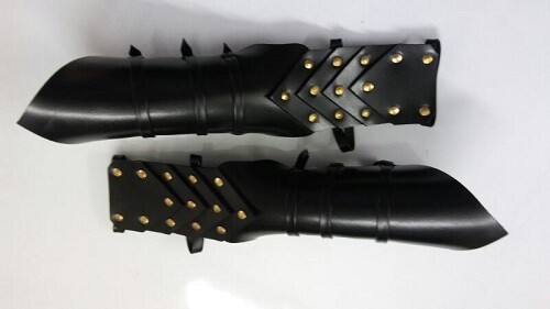 GOTHIC LEATHER ARMOR GAUNTLETS-LARP COSPLAY SCA