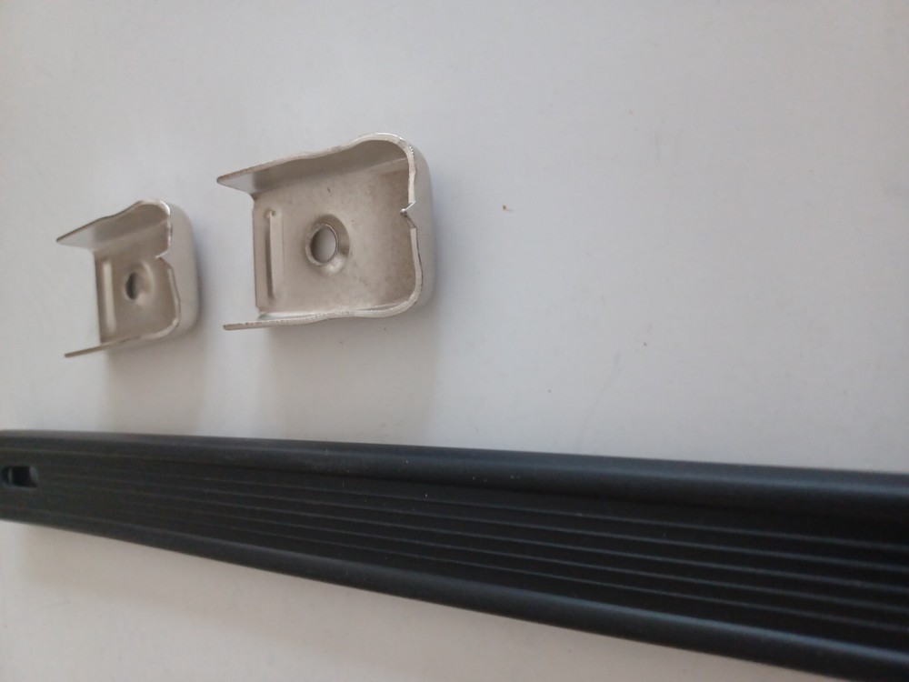 Black strap flat handle 9"1/2 long / chrome caps