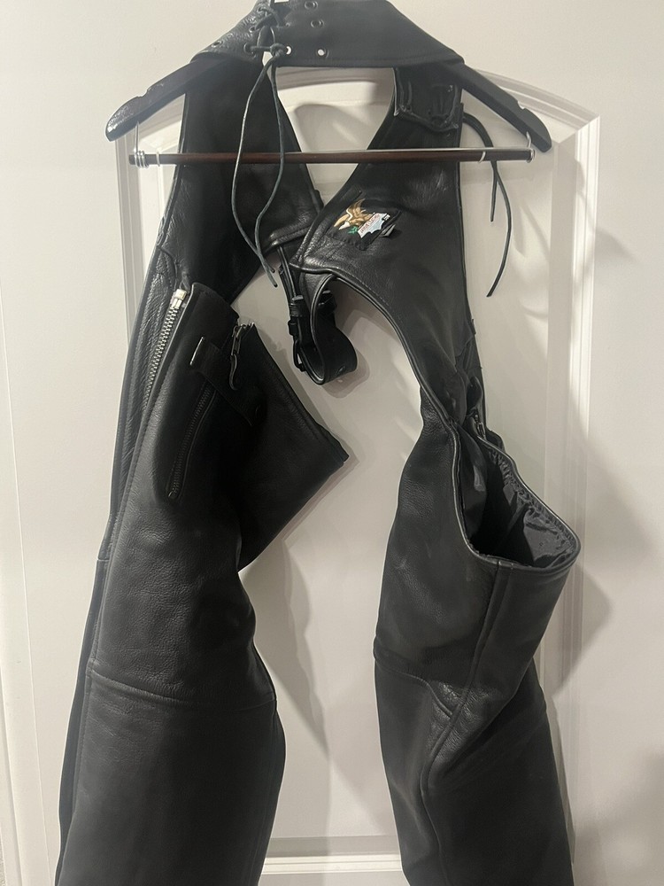 Jammin Leather Motorcycle Chaps Black Size Medium