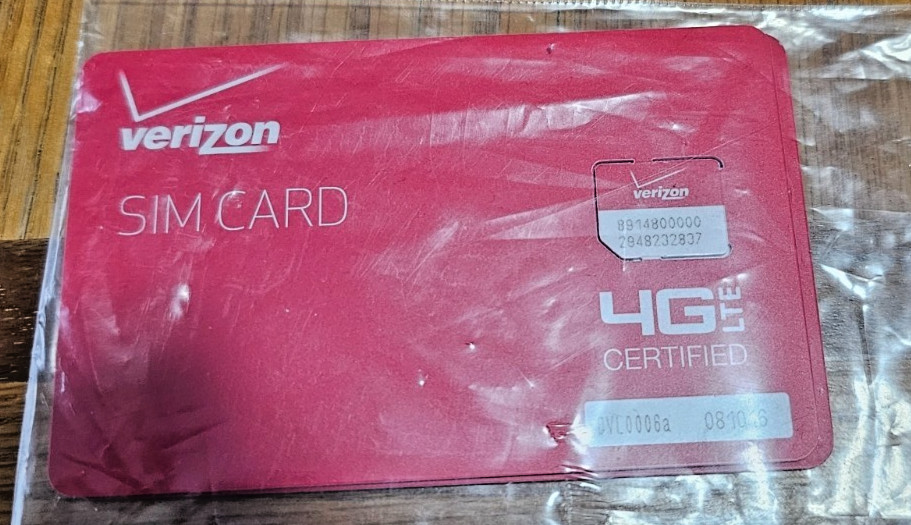 Verizon Wireless Micro 4G LTE Certified NFC 3FF SIM Card