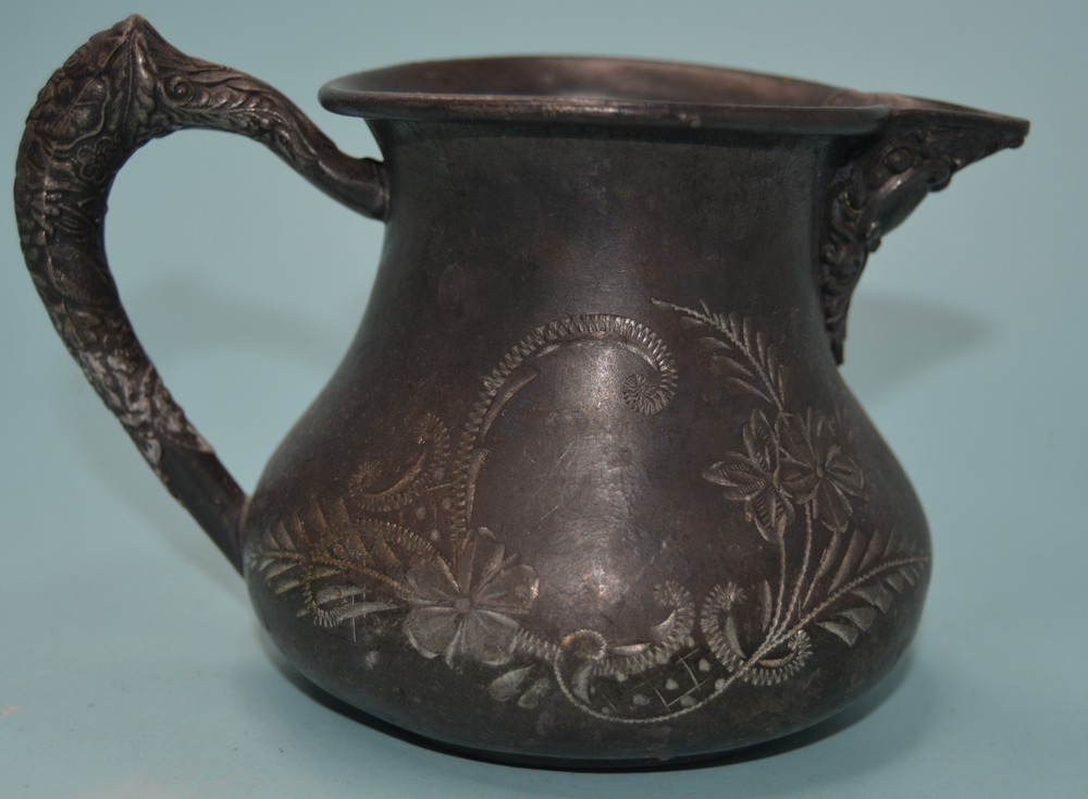 old E.G .WEBSTER & SONS Quadruple Silverplate Cream PITCHER tarnished