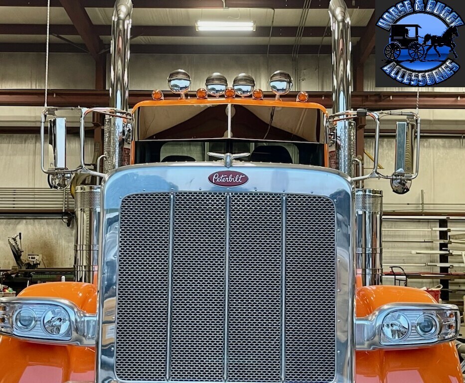 Rollin low Peterbilt 14" straight flat bottom visor 14 gauge 304 s.s. 379 389