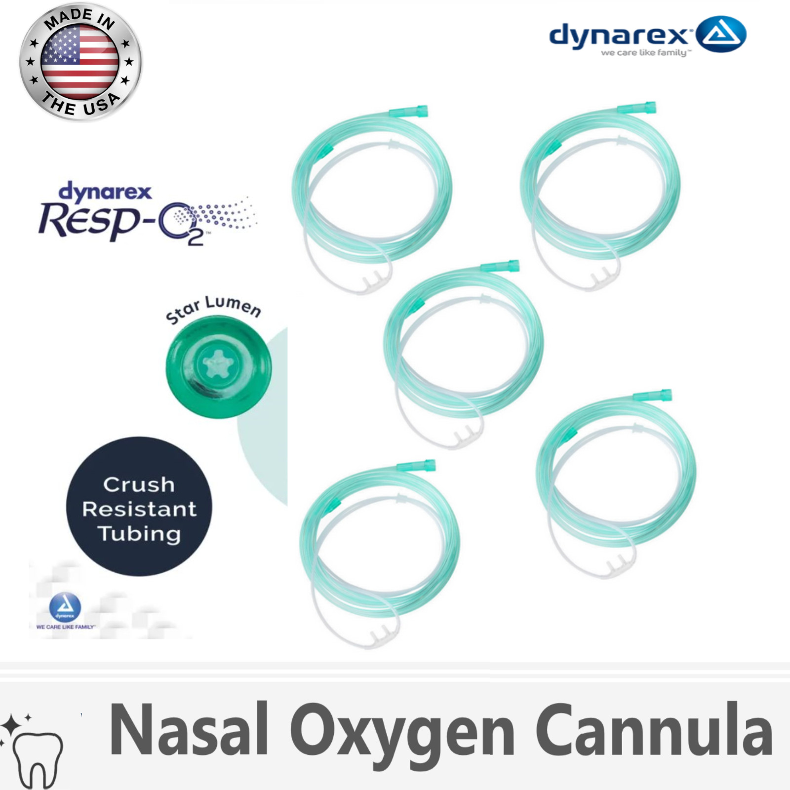 BOX OF 10 (TEN) 4FT Adult Flexible Tip Soft Nasal Oxygen Cannulas Green Standart