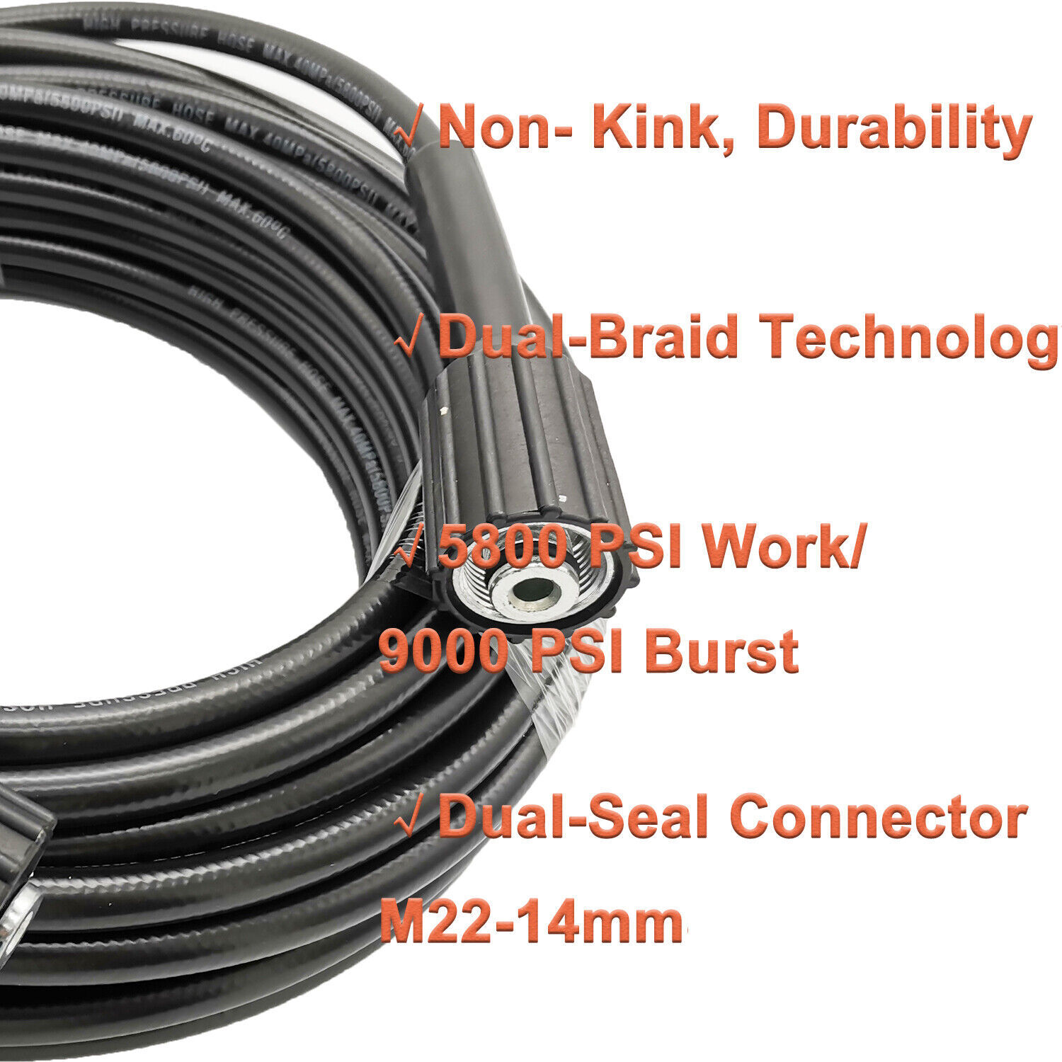 High Pressure Washer Hose 25/50/100ft 5800PSI M22 Power Washer Extension Hose