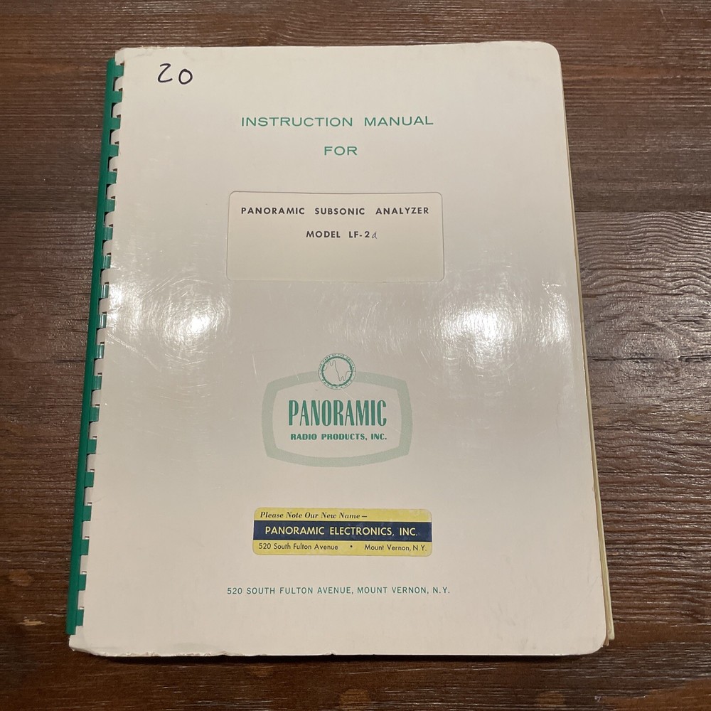 Panoramic Model LF-2a Subsonic Analyzer Instruction Manual