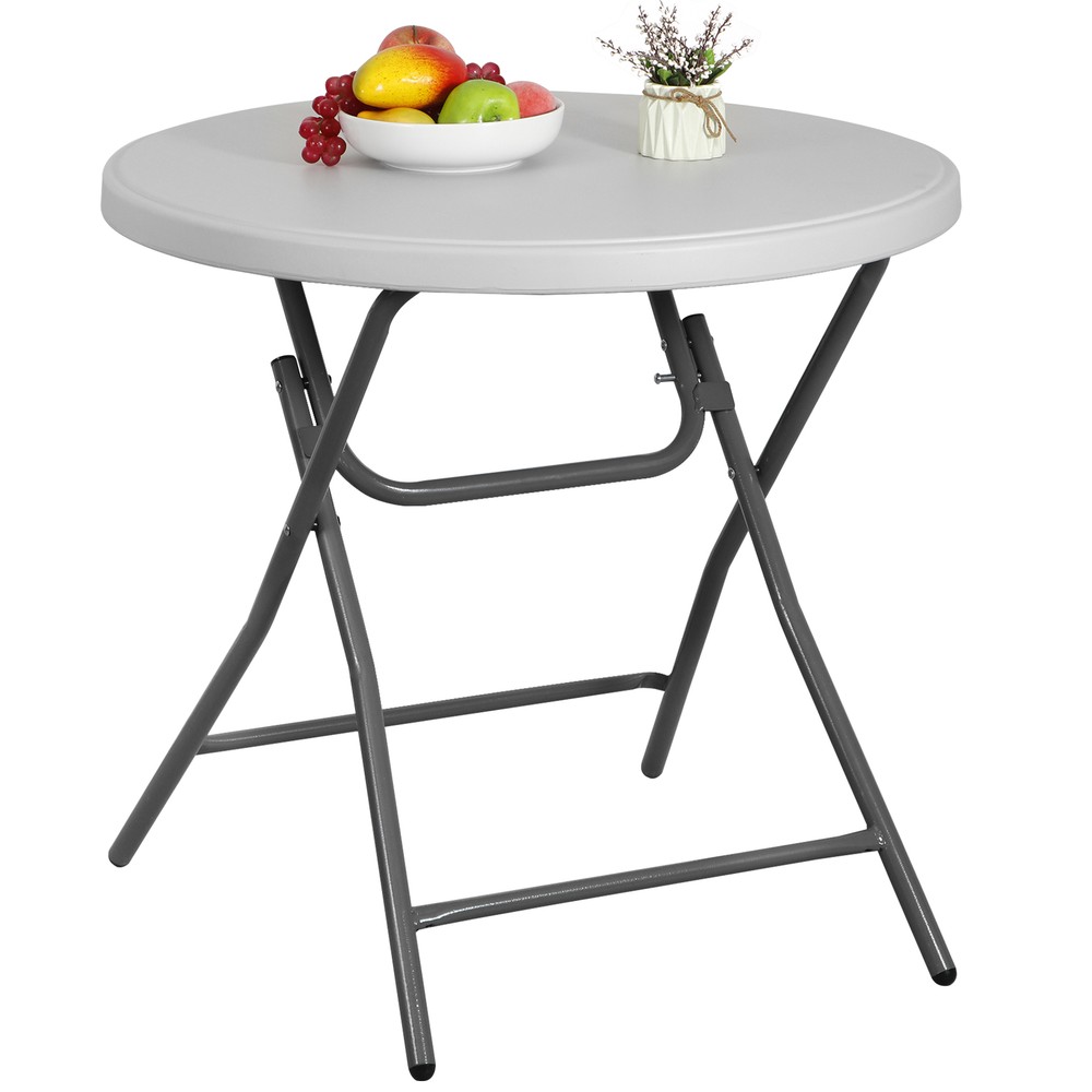 32" Portable Folding Table Round Dining Card Table Plastic Tabletop Metal Frame