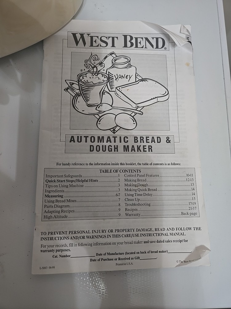 West Bend Automatic Bread & Dough Maker Model 41052 American Made 1999