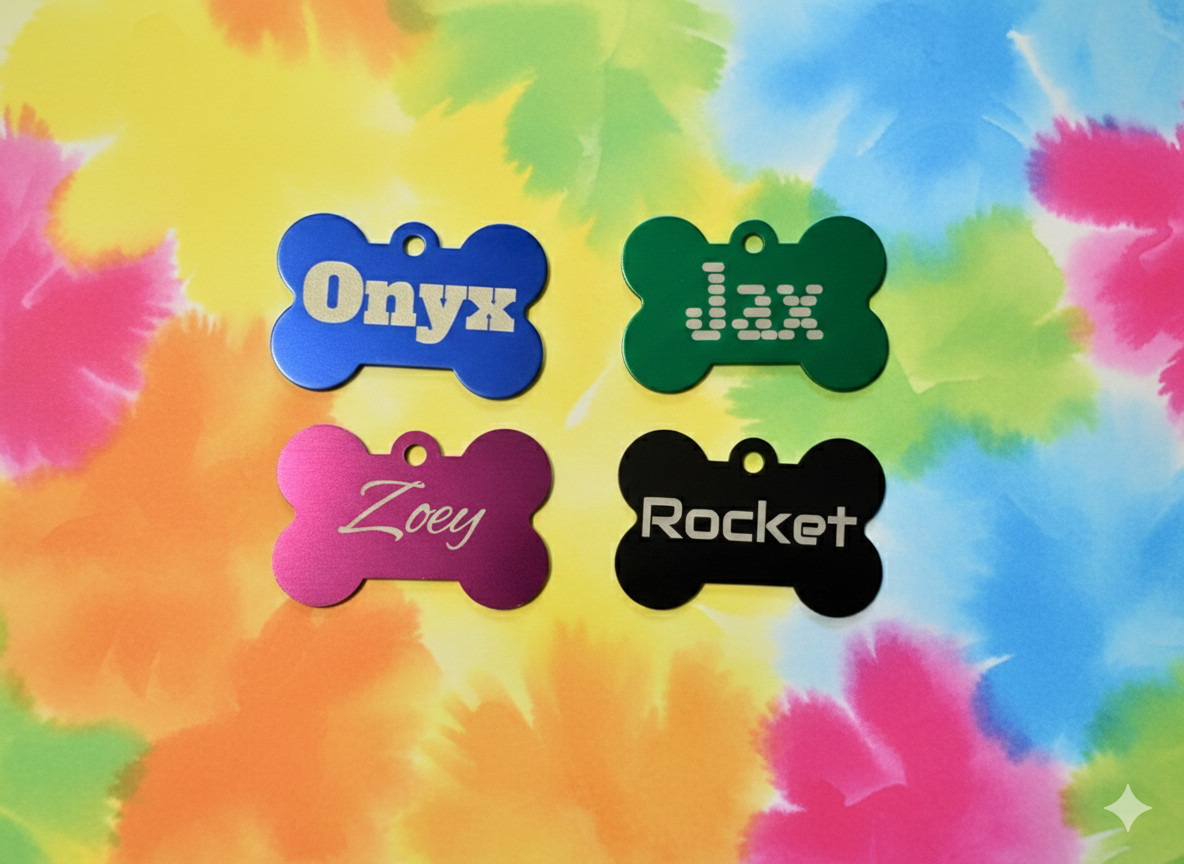 Personalized Engraved Aluminum Dog Tag – Custom Bone Pet ID Tag, Various Colors