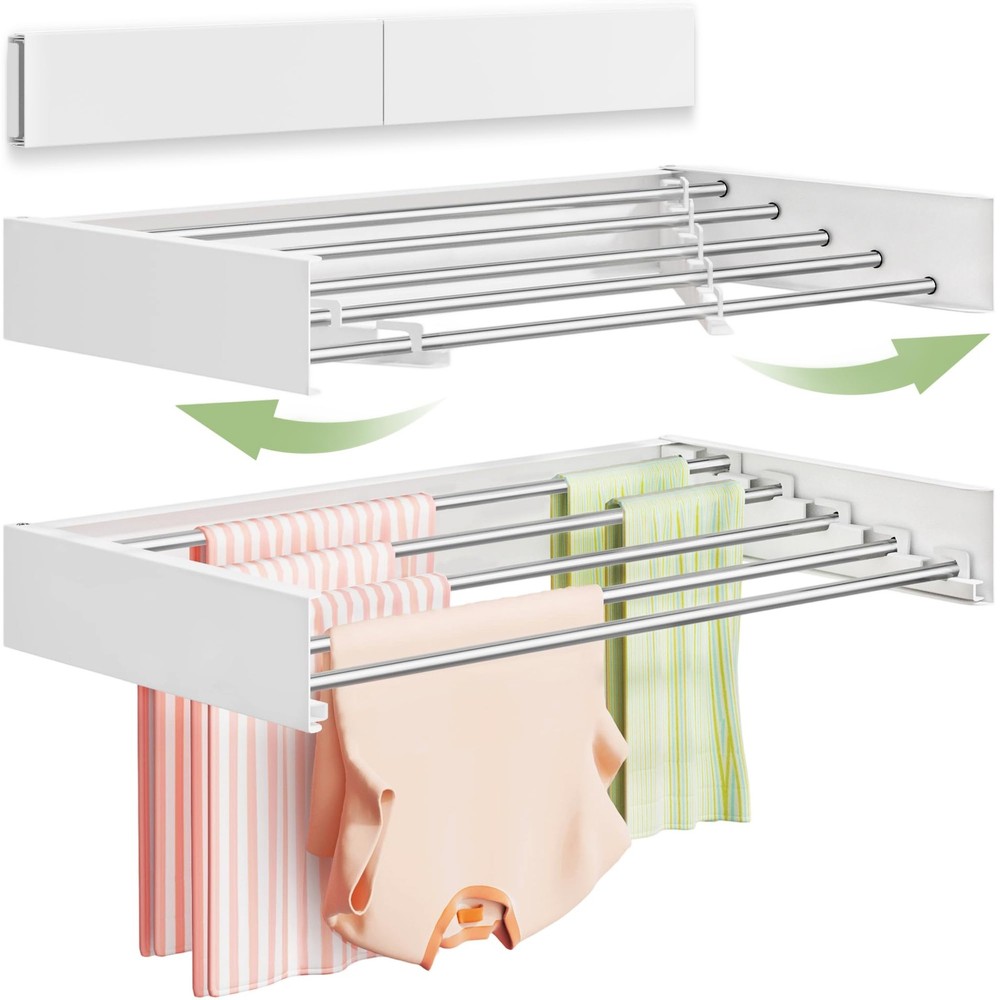 Wall Mounted Clothes Drying Rack 32", Foldable Wall Mount Laundry Rack Foldin...