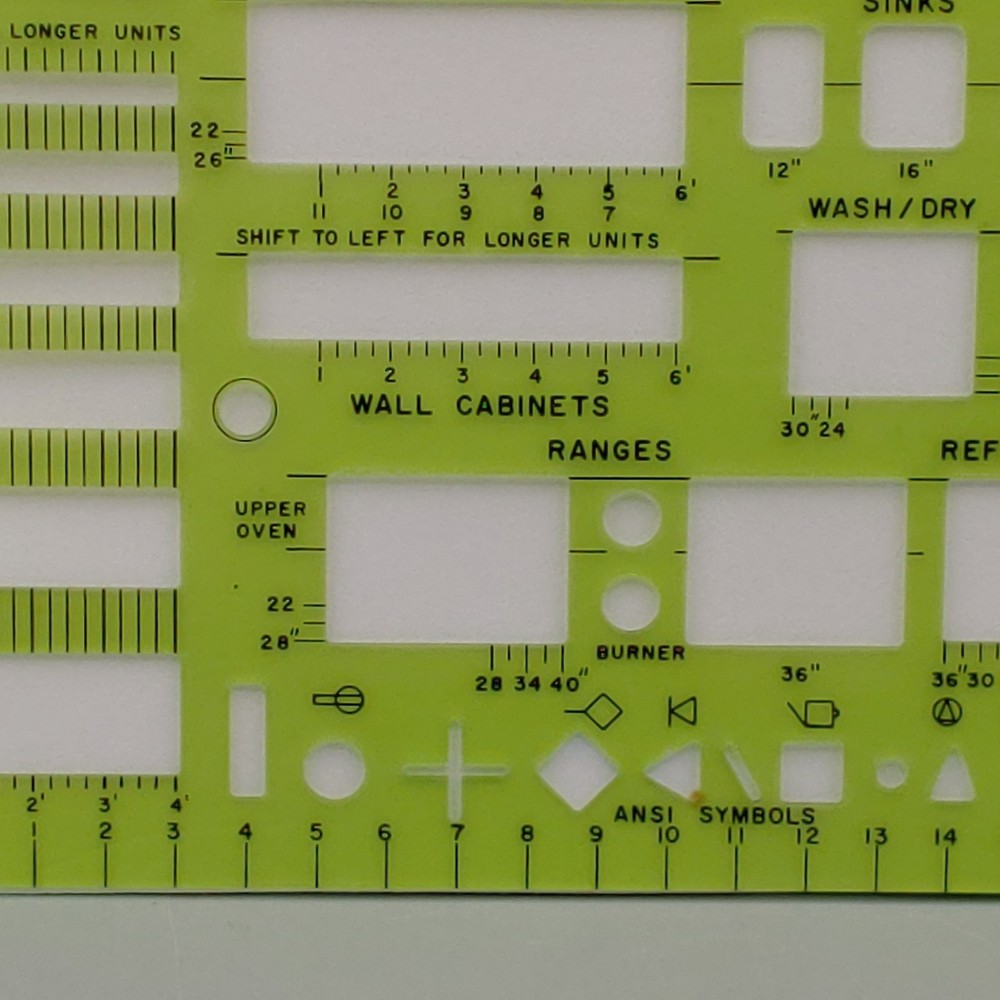 Berol RapiDesign Bathroom Kitchen Template R-22 - ABC Architectural - 1/4" Scale