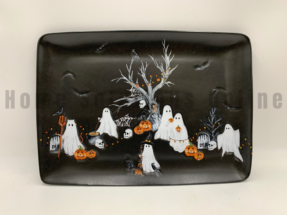 Pottery Barn Scary Squad Stoneware Rectangular Serving Platter Black 16" #X729