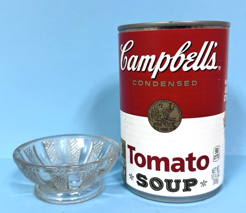 Vintage Crystal Diamond Panel Pattern Glass Footed Open Salt Dip Cellar 1" Tall