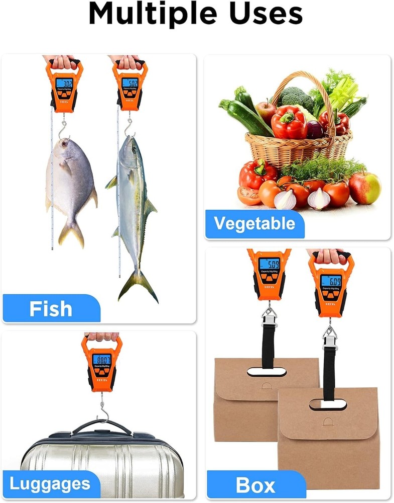 Portable Waterproof Fish Scale with Backlit LCD & Tare Functionality - 110lb