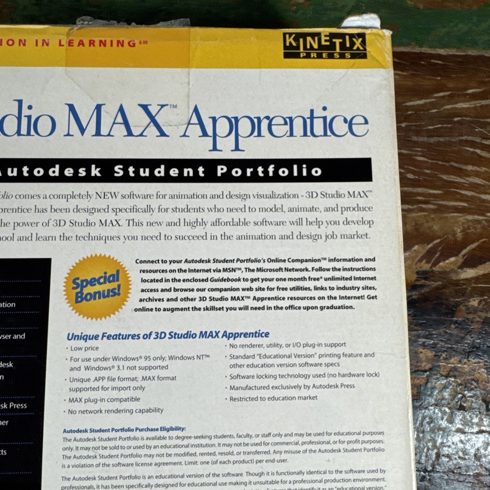 3D Studio Max Apprentice W/ User Guide Vintage 90s Programing Software 1995
