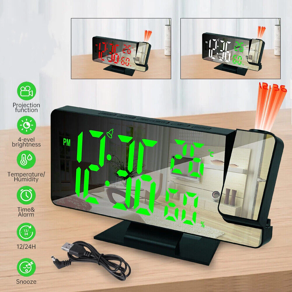 7.8" LED Projection Alarm Clock Digital Clock with 180° Projector Snooze Bedside