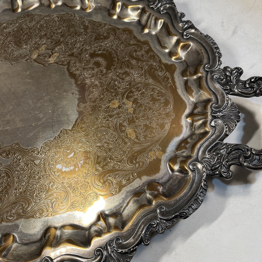26" SHELL & SCROLL WEBSTER WILCOX PLATTER SILVERPLATE TRAY 2881