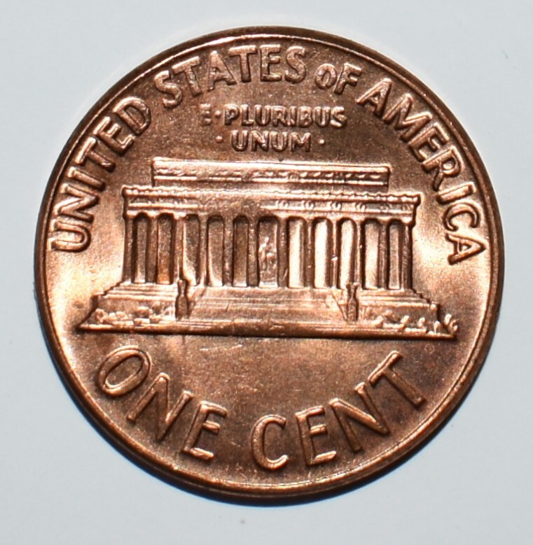 1969 D Lincoln Memorial Cent Error Stike Through High Mint State Red