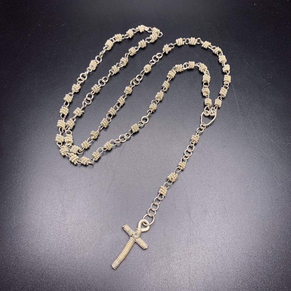 Wire Wrapped Design Rosary Silver Tone Christian Catholic