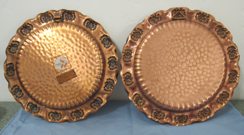 Solid Gregorian Copper Hammered Plate Flowers Wall Hanger Folk Art