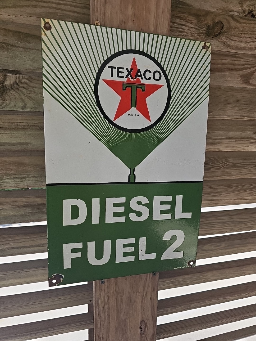 VINTAGE 1955 Texaco Diesel fuel 2 Porcelain Advertising Sign (Green) 18" X 12"
