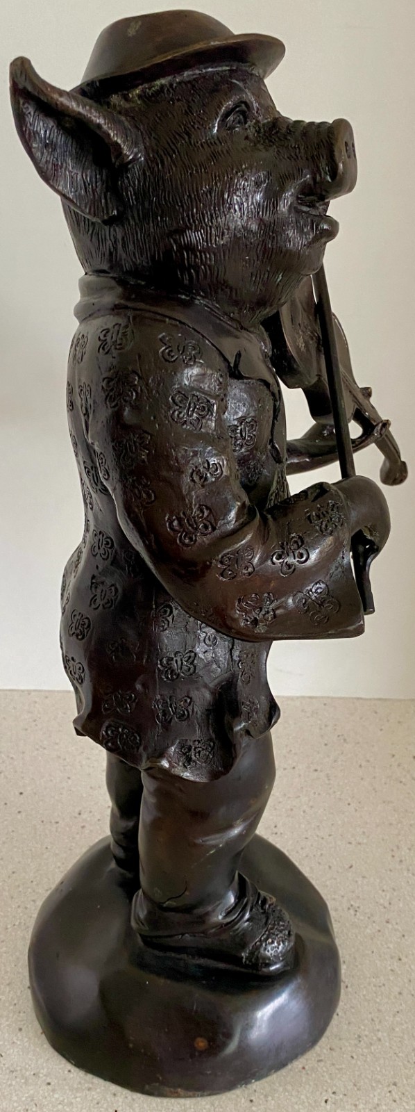 Vtg 16" Bronze Anthropomorphic Pig Sculpture Playing Violin Maitland Smith MCM