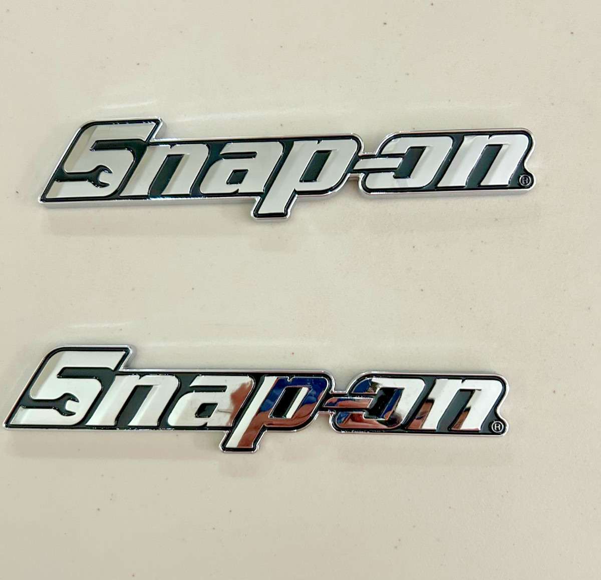 2PCs SNAP-ON TOOL BOX LOGO EMBLEM Chrome Silver Badge Decal 8" INCH LONG - NEW